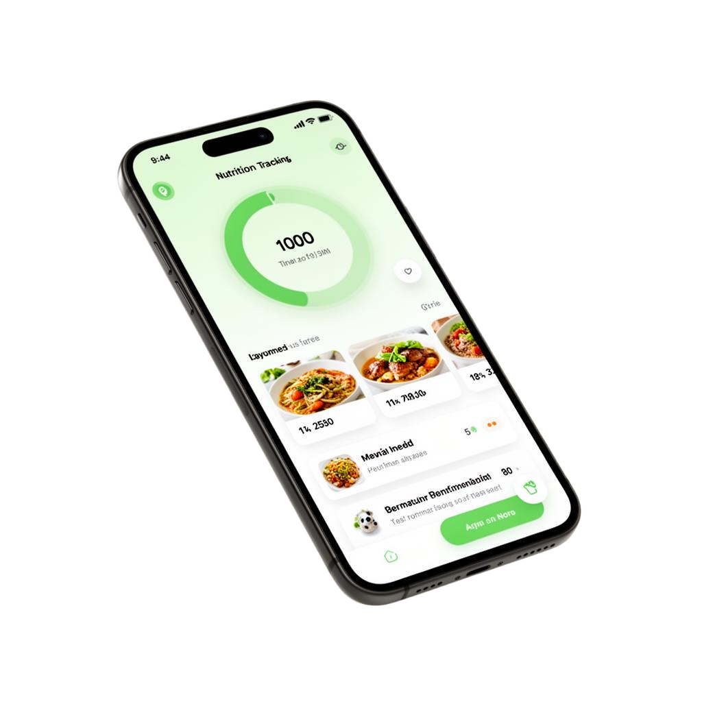 Nutrition360 mobile app showing calorie tracking and personalized meal recommendations
